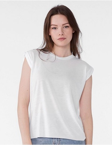 B-8804-Womens Flowy Muscle Tee With Rolled Cuff